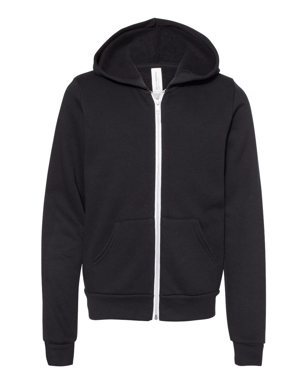 Black Color Youth Sponge Fleece Full-Zip Hoodie