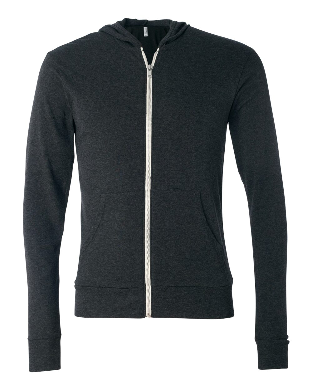 BELLA + CANVAS Triblend Lightweight Full-Zip Hooded Long Sleeve Tee 3939 Charcoal Black Triblend Color Lightweight Full-Zip Hooded Long Sleeve Tee
