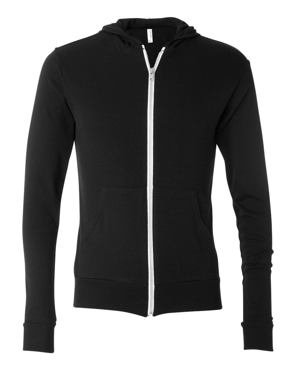 BELLA + CANVAS Triblend Lightweight Full-Zip Hooded Long Sleeve Tee 3939 Solid Black Triblend Color Triblend Lightweight Full-Zip Hooded Long Sleeve Tee
