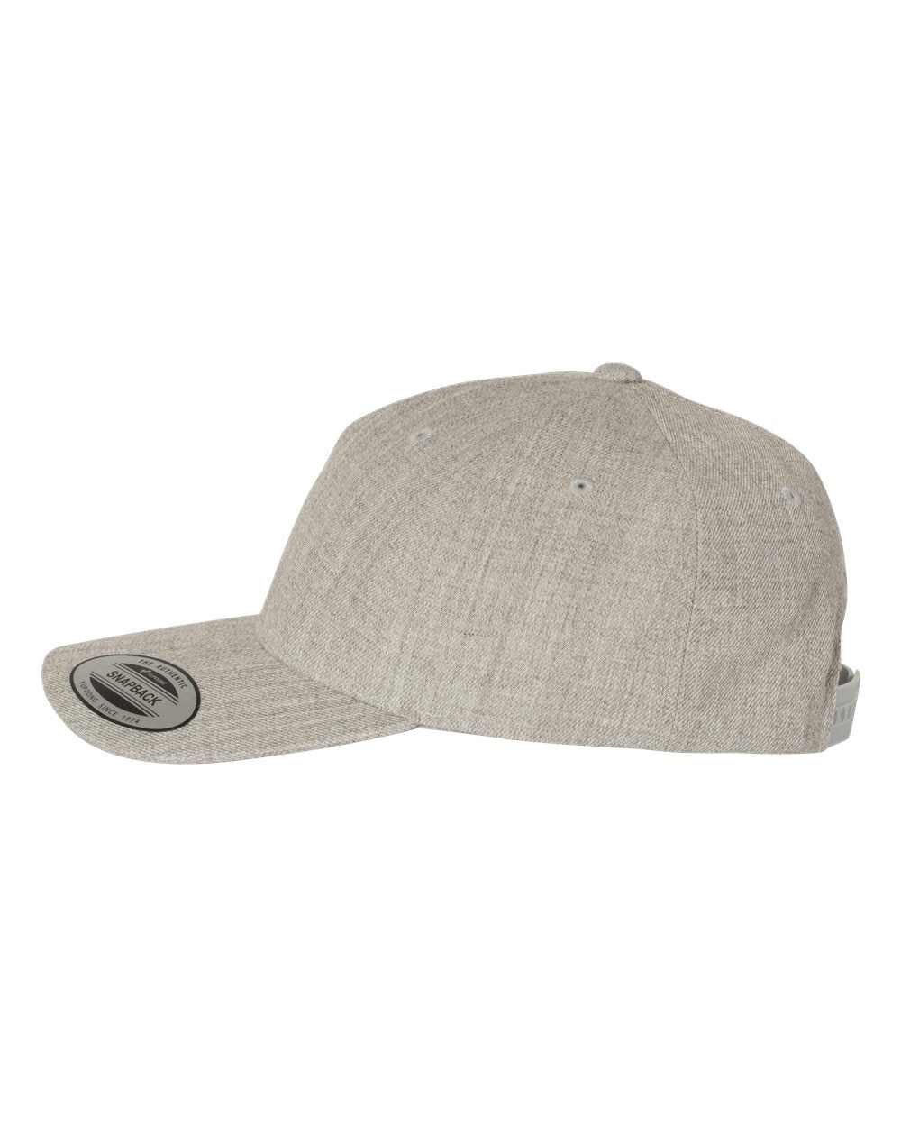 Heather Grey Color Premium Five-Panel Curved Visor Snapback Cap Side View