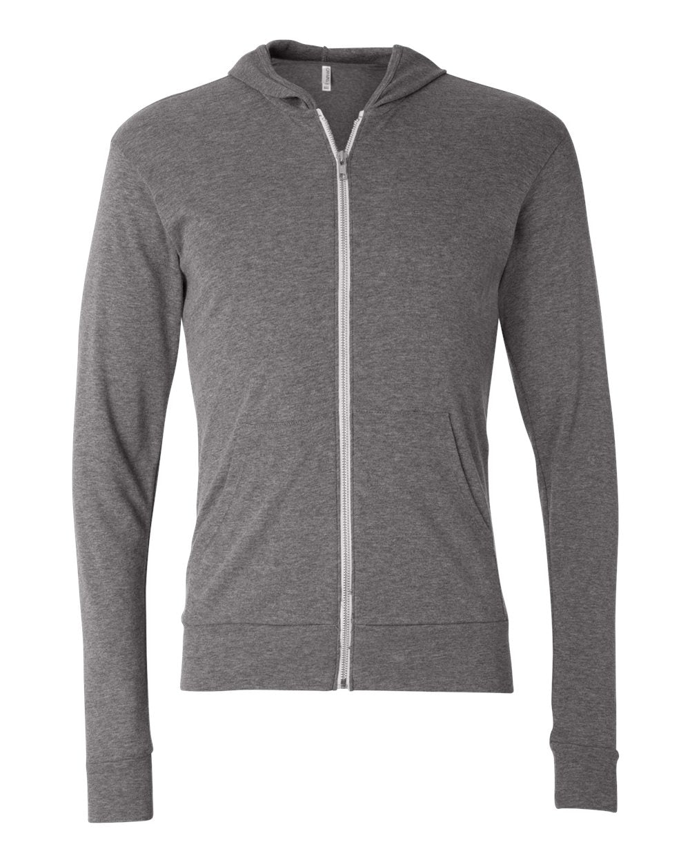 Grey Triblend Color Triblend Lightweight Full-Zip Hooded Long Sleeve Tee
