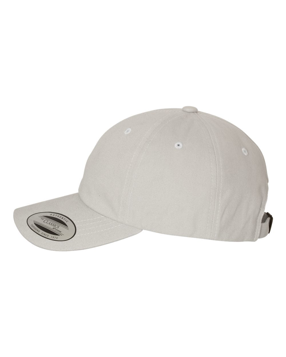 Light Grey Color Peached Cotton Twill Dad Hat Side View