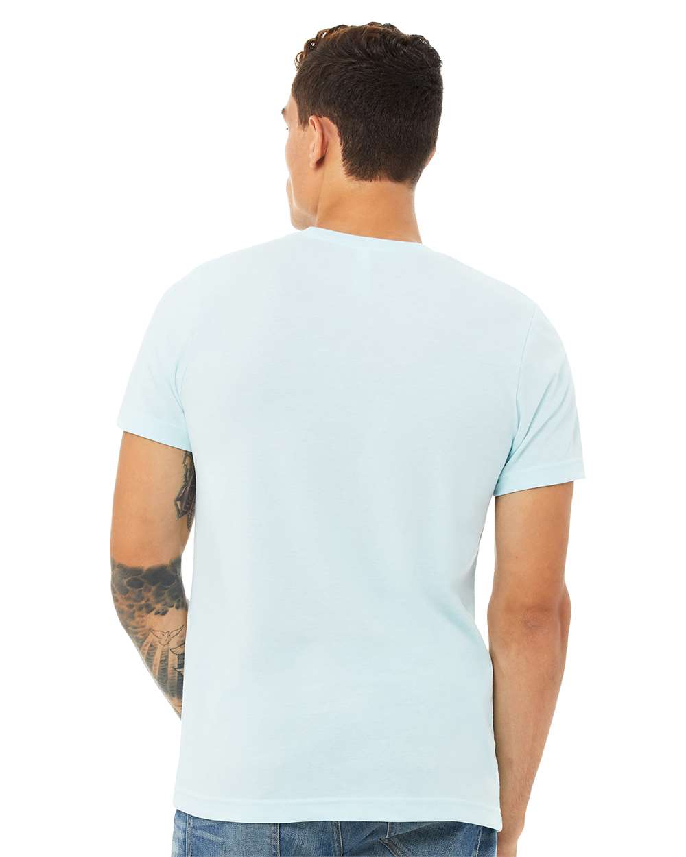 BELLA + CANVAS CVC Jersey Tee 3001CVC mdl Heather Ice Blue Color CVC Jersey Tee
