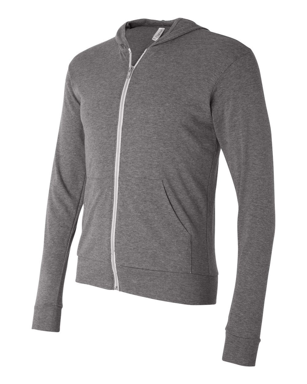 Grey Triblend Color Triblend Lightweight Full-Zip Hooded Long Sleeve Tee