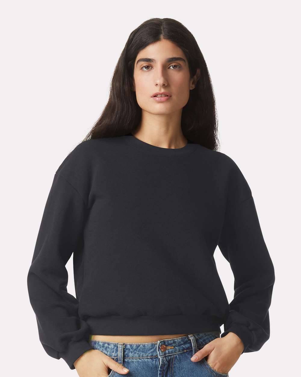 American Apparel ReFlex Women's Fleece Crewneck Sweatshirt RF494 #colormdl_Black
