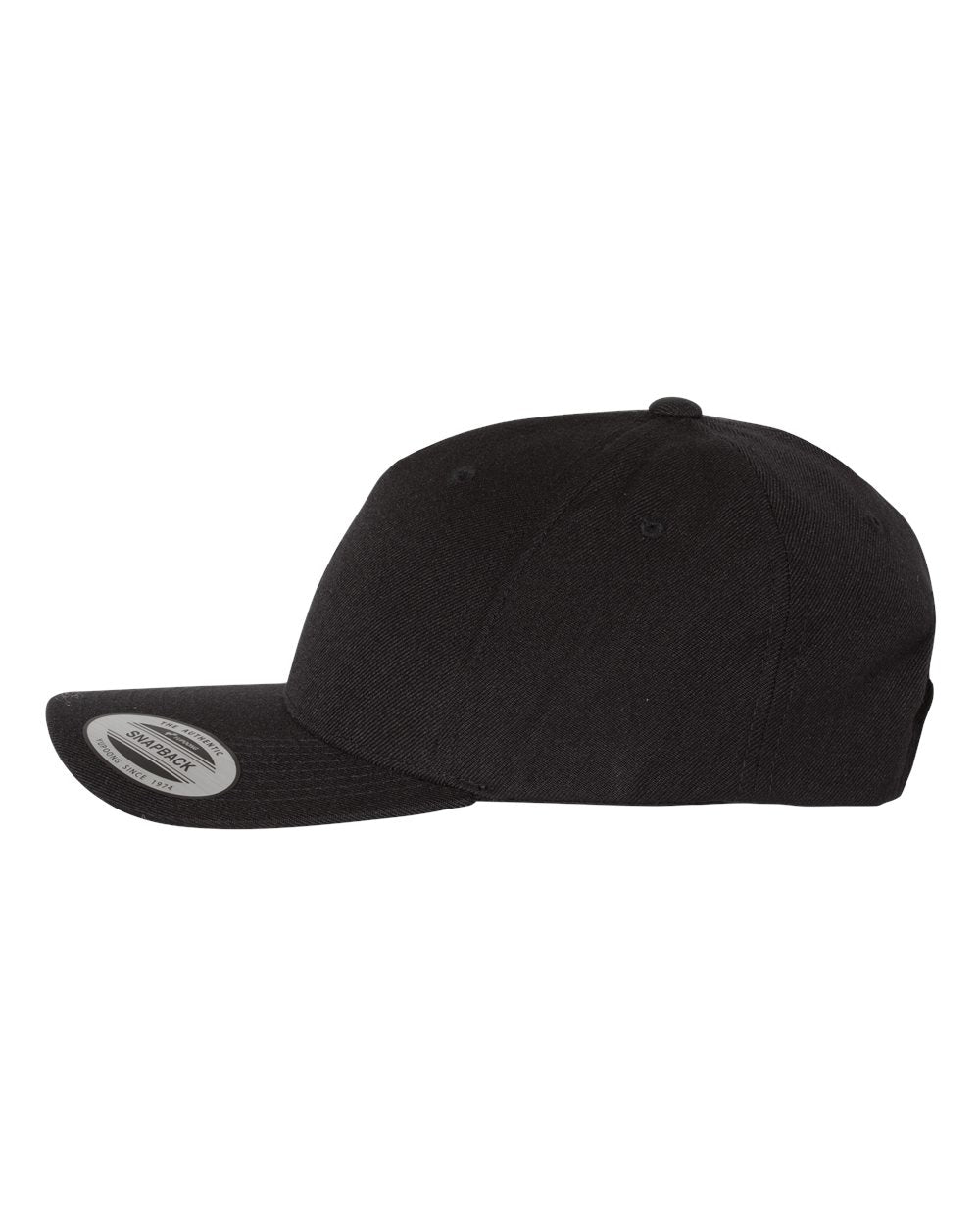 Black Color Premium Five-Panel Curved Visor Snapback Cap Side View