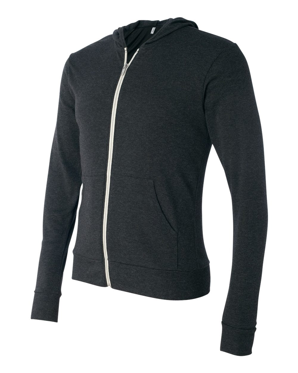 Charcoal Black Triblend Color Triblend Lightweight Full-Zip Hooded Long Sleeve Tee