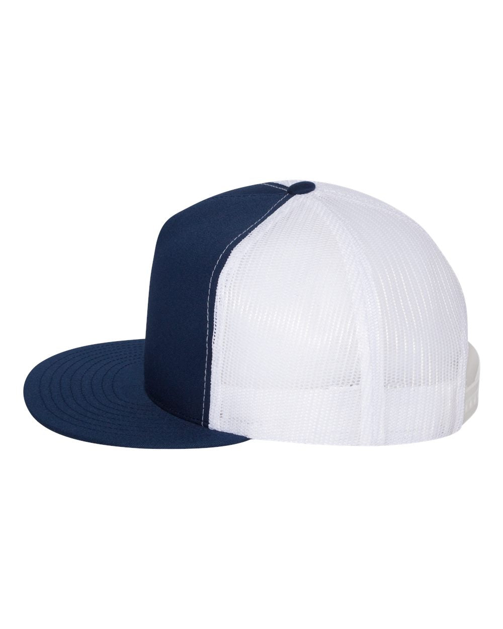 Navy and White Color Flat Bill Trucker Cap Side View