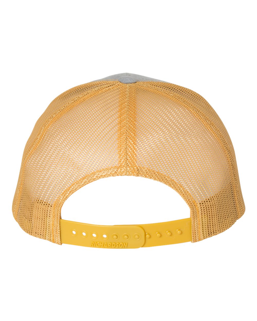 Heather Grey and Amber Gold Color Five-Panel Trucker Cap Back View
