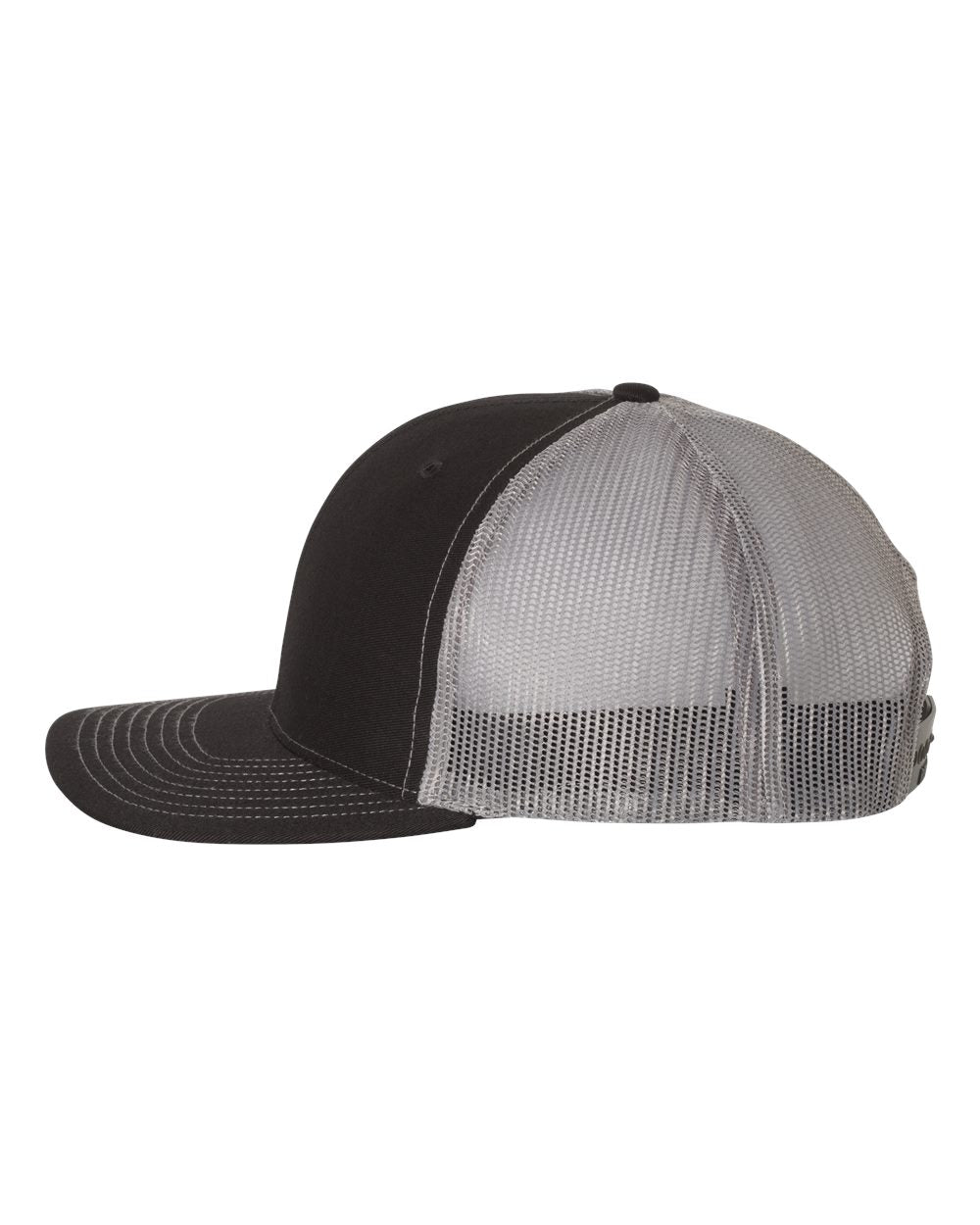 Black and Charcoal Color Adjustable Snapback Trucker Cap Side View
