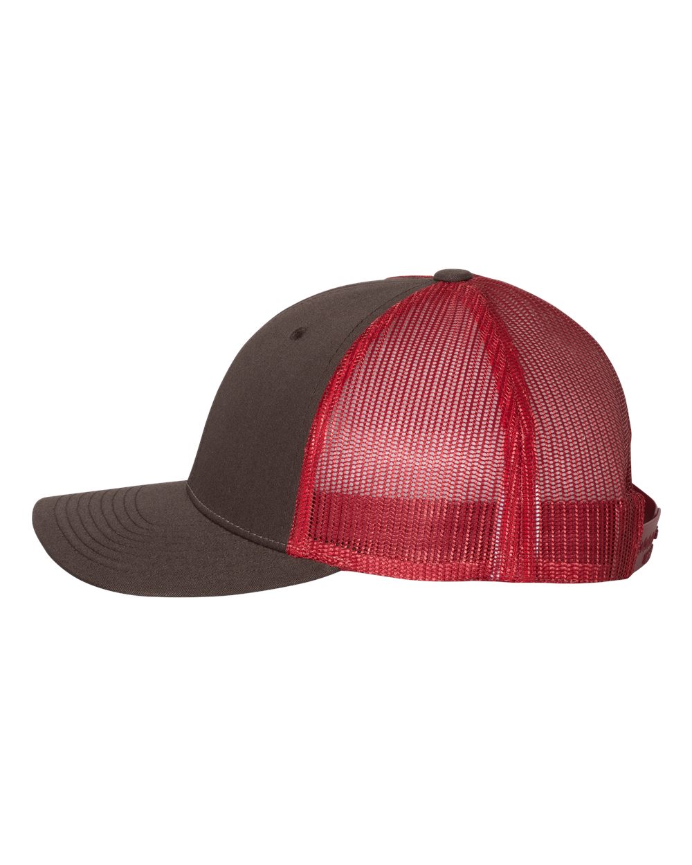 Coffee and Claret Color Richardson Low Pro Trucker Cap Side View