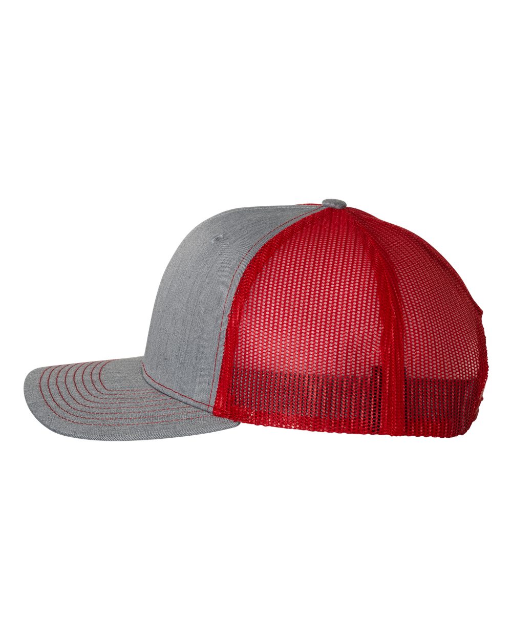 Heather Grey and Red Adjustable Snapback Trucker Cap Side View