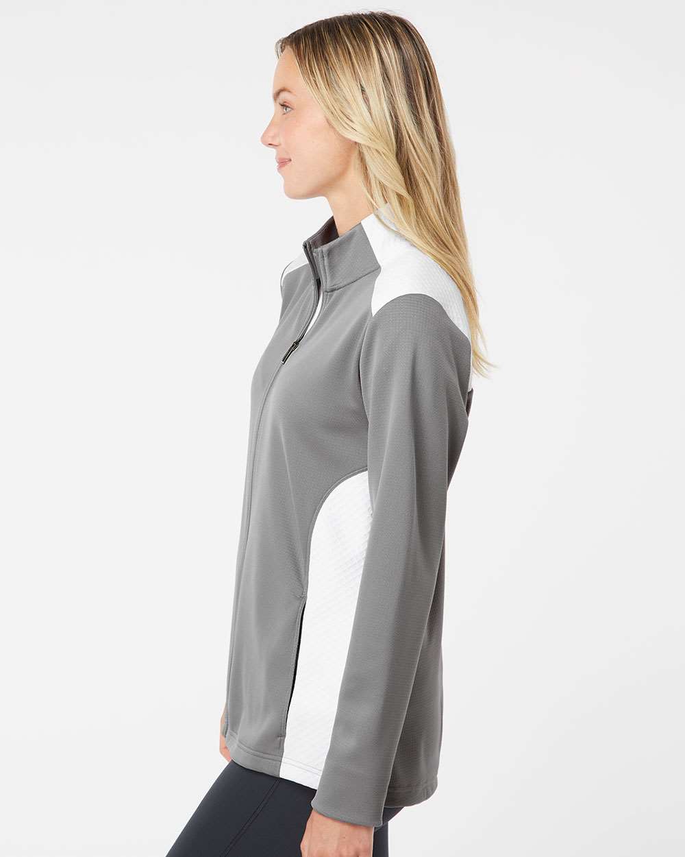 Adidas A529 Women's Textured Mixed Media Full-Zip Jacket #colormdl_Grey Three/ White