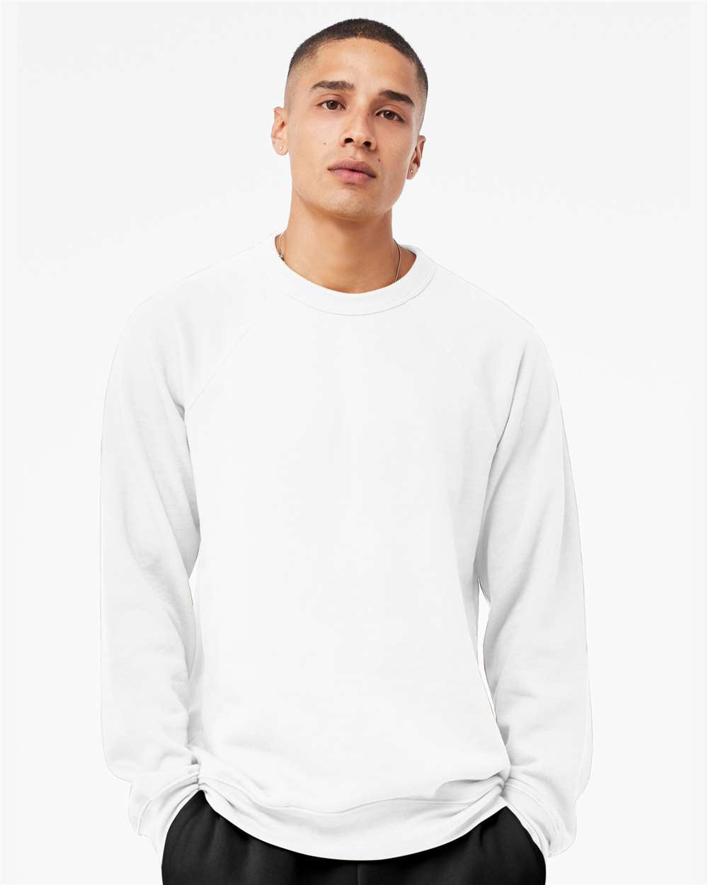 mdl White Color Unisex Sponge Fleece Raglan Crewneck Sweatshirt