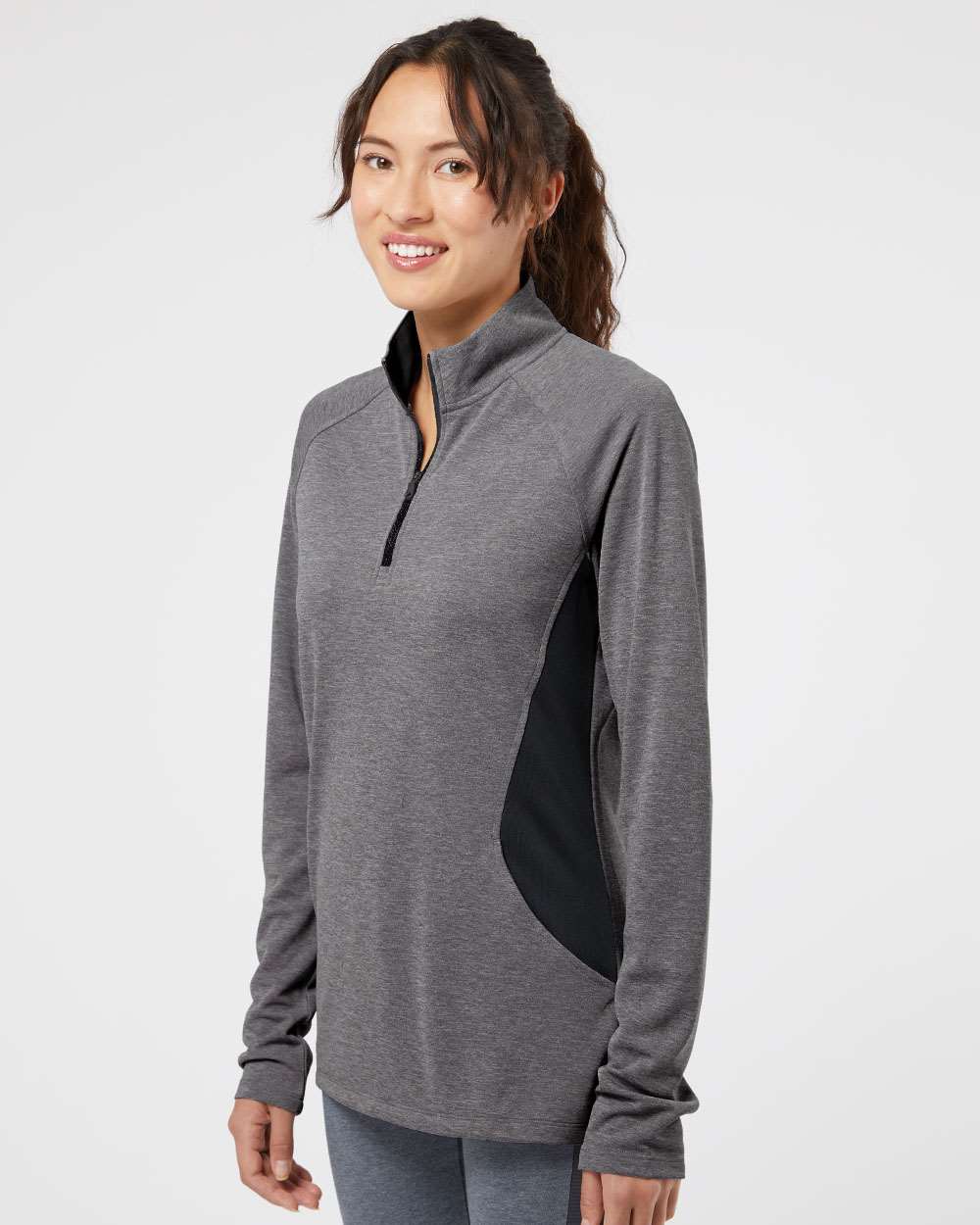 Adidas A281 Women's Lightweight Quarter-Zip Pullover #colormdl_Black Heather/ Carbon