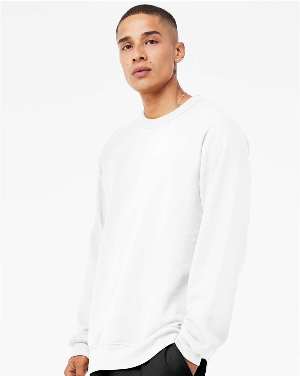 mdl White Color Unisex Sponge Fleece Raglan Crewneck Sweatshirt