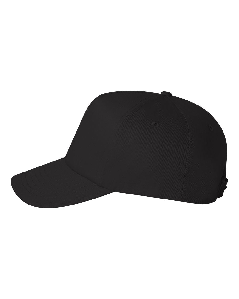 Black Color Valucap Five-Panel Twill Cap Side View
