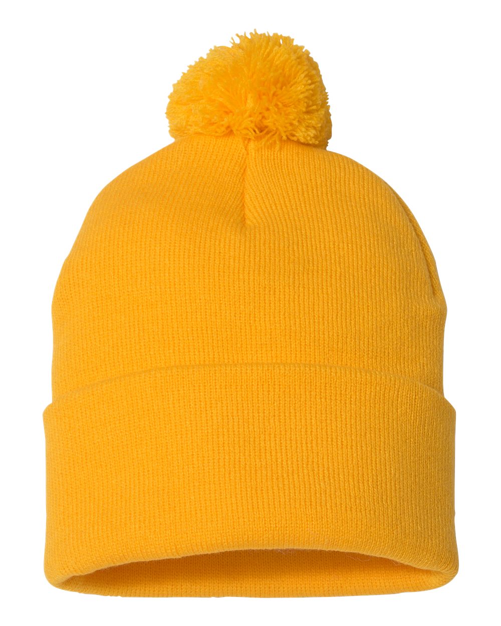 Gold Color Pom-Pom 12" Knit Beanie