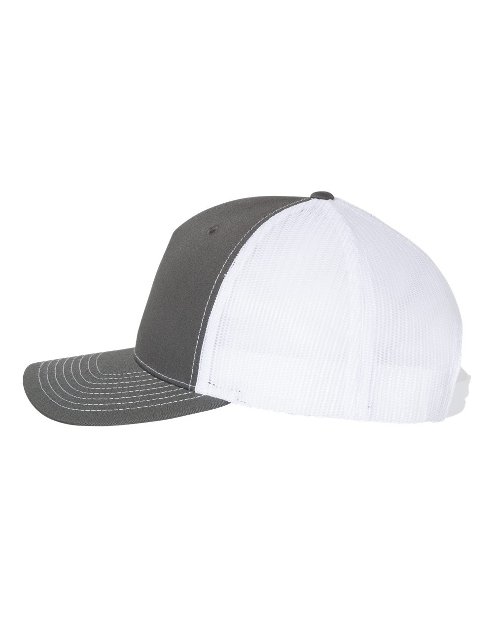 Charcoal and White Color Five-Panel Trucker Cap Side View