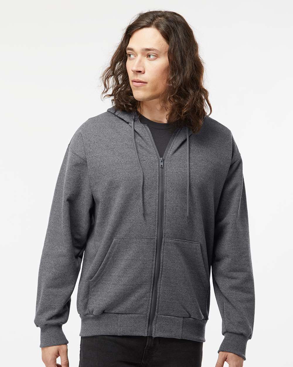 King Fashion Full-Zip Hooded Sweatshirt KF9017 #colormdl_Charcoal Mix
