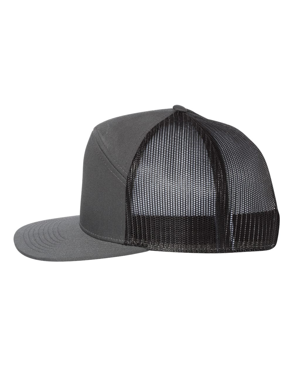 Richardson Seven-Panel Trucker Cap 168 Charcoal and Black Color Richardson Seven-Panel Trucker Cap Side View