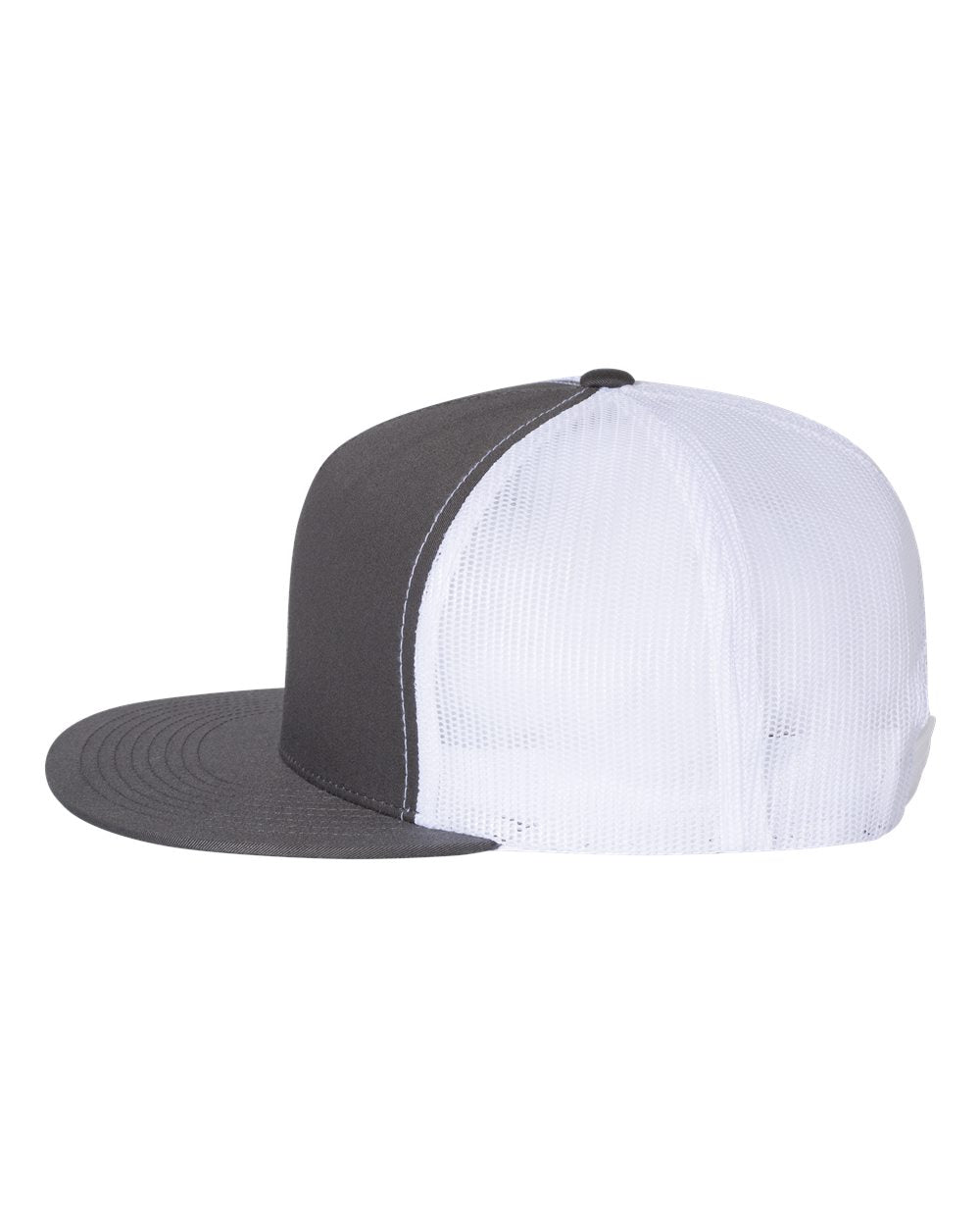 Charcoal and White Color Flat Bill Trucker Cap Side View