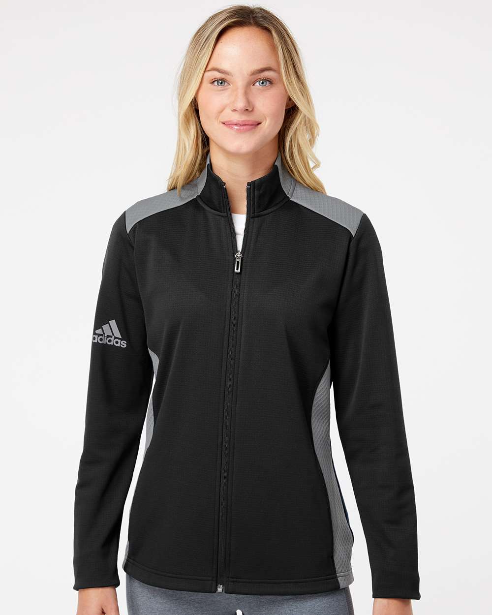 Adidas A529 Women's Textured Mixed Media Full-Zip Jacket #colormdl_Black/ Grey Three