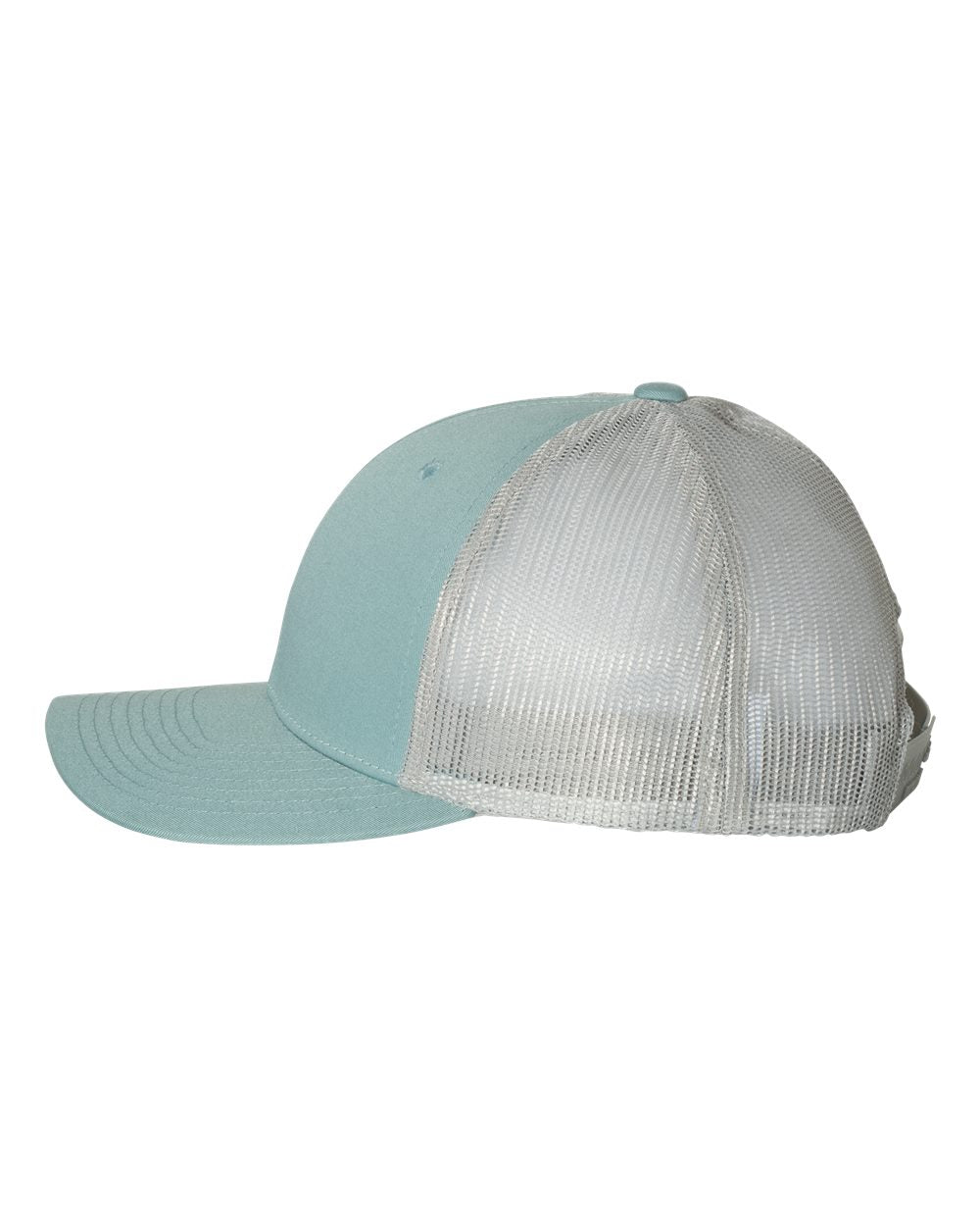Smoke Blue and Aluminum Color Richardson Low Pro Trucker Cap Side View
