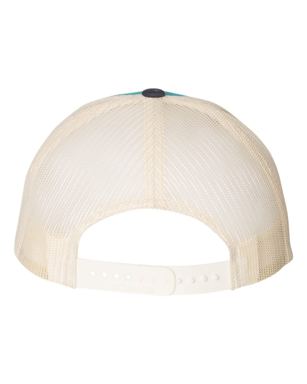 Blue Teal and Birch, Navy Color Richardson Low Pro Trucker Cap Back View