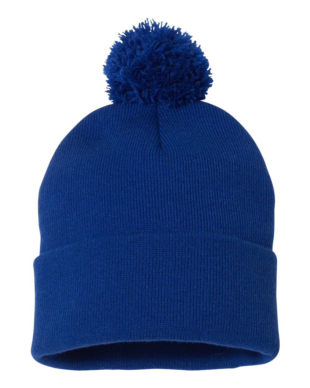 Royal Blue Color Pom-Pom 12" Knit Beanie