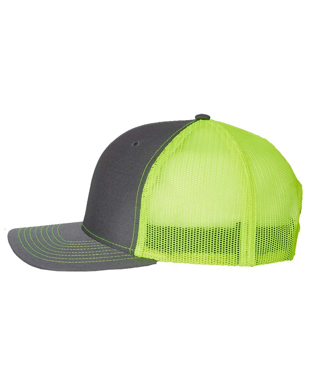 Charcoal and Neon Yellow Color Adjustable Snapback Trucker Cap Side View