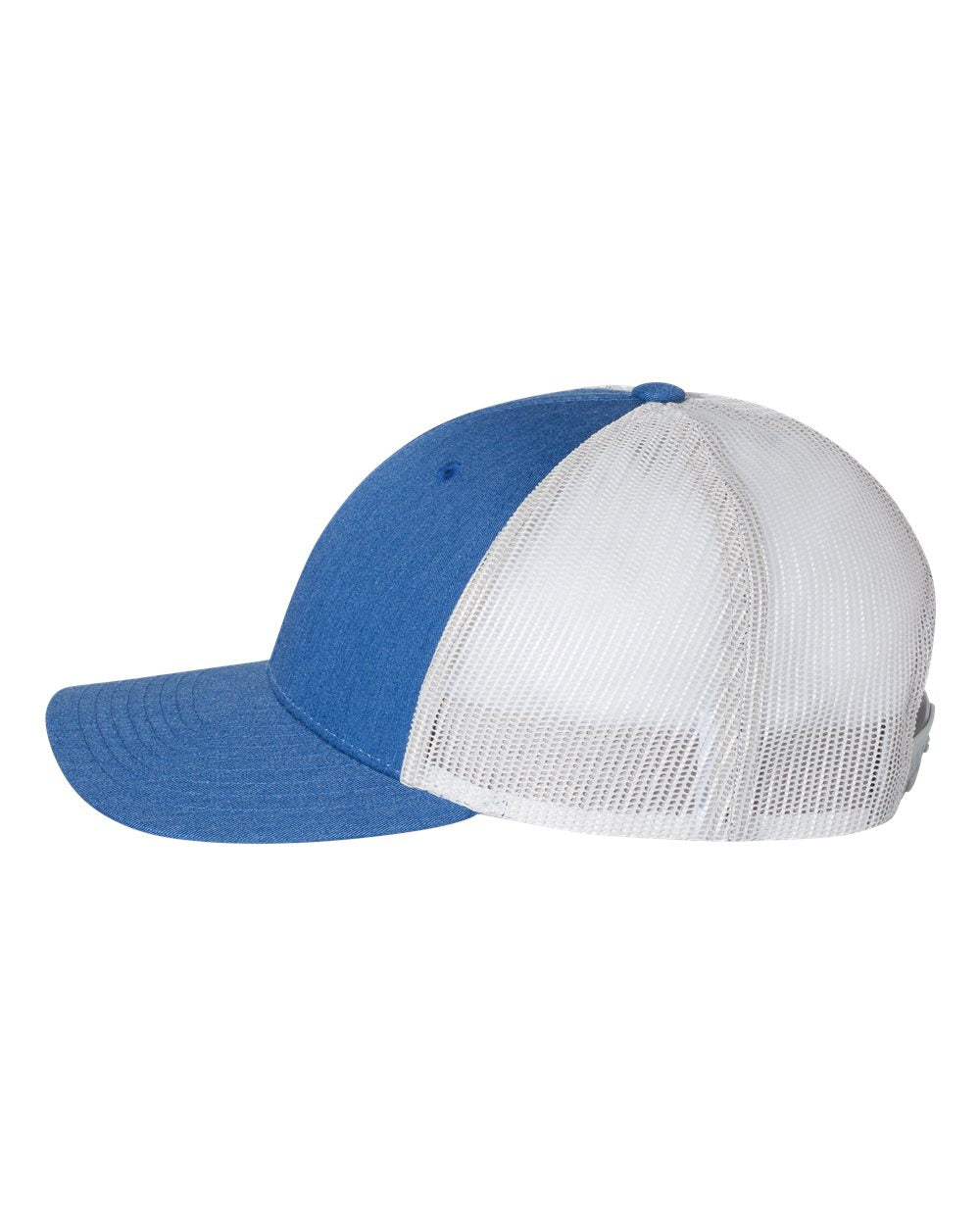 Heather Royal and Silver Color Richardson Low Pro Trucker Cap Side View