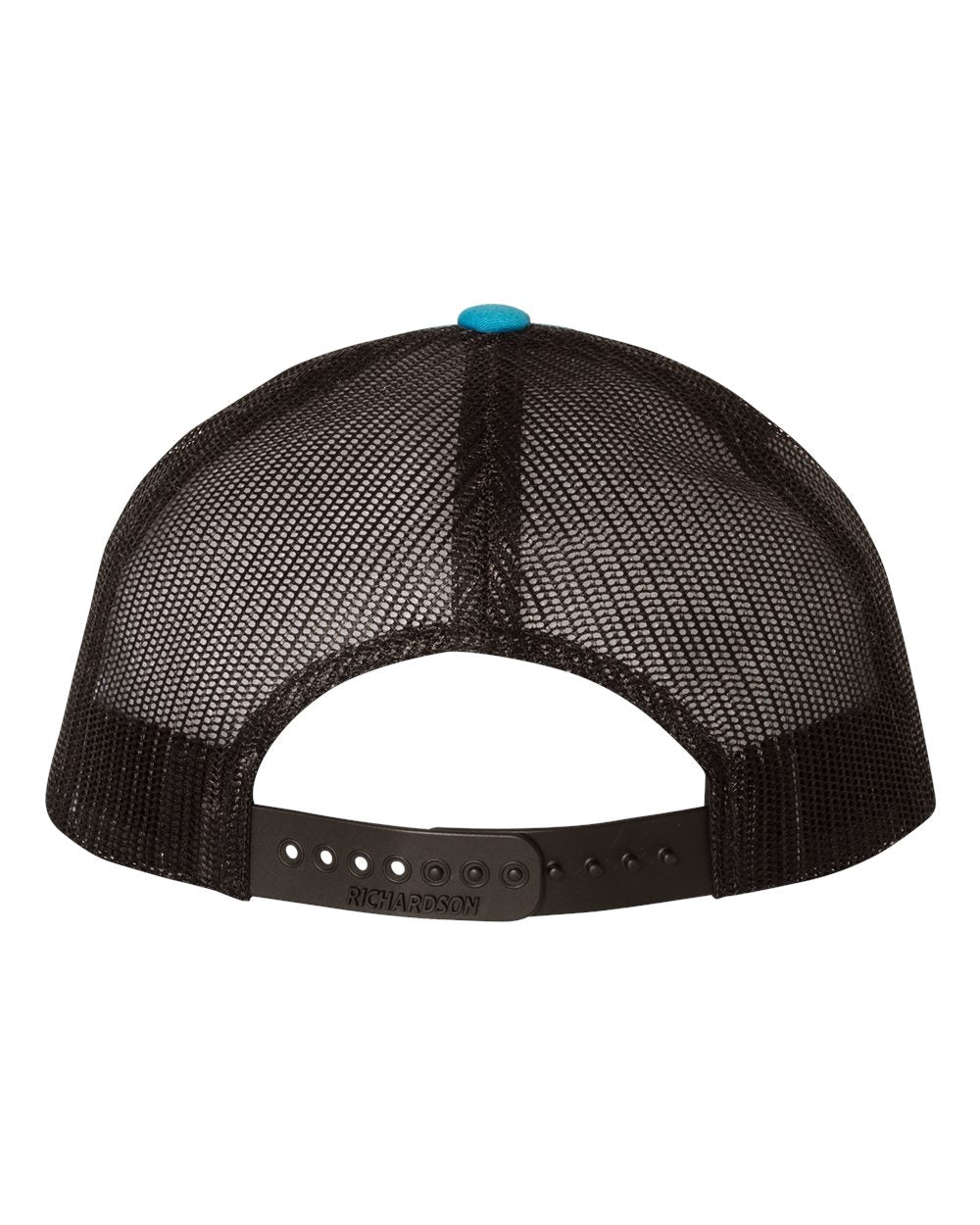 Cyan and Black Color Richardson Low Pro Trucker Cap Back View