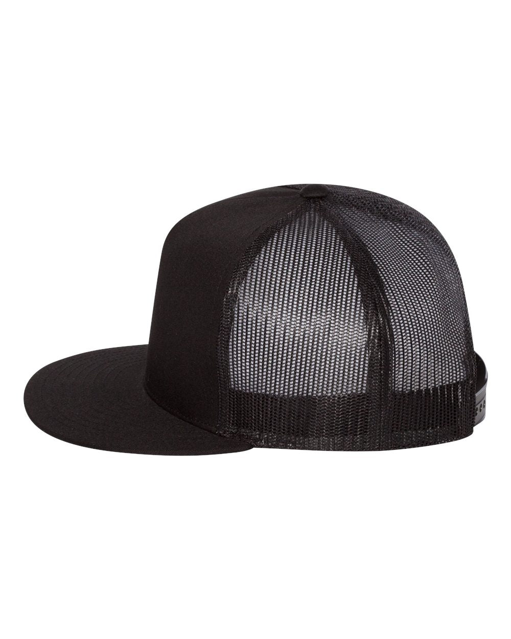 Black Color Flat Bill Trucker Cap Side View