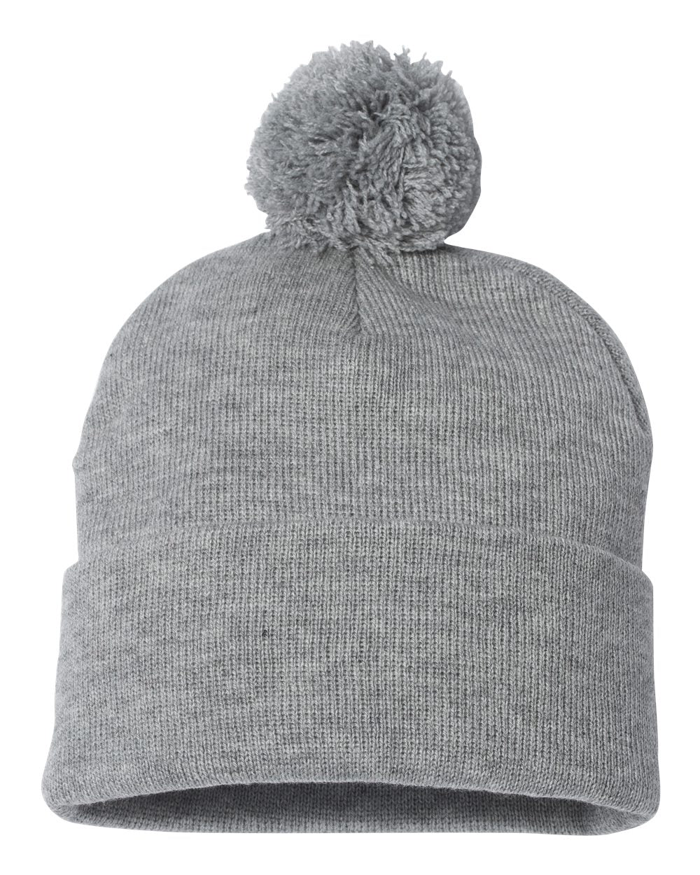 Heather Grey Color Pom-Pom 12" Knit Beanie
