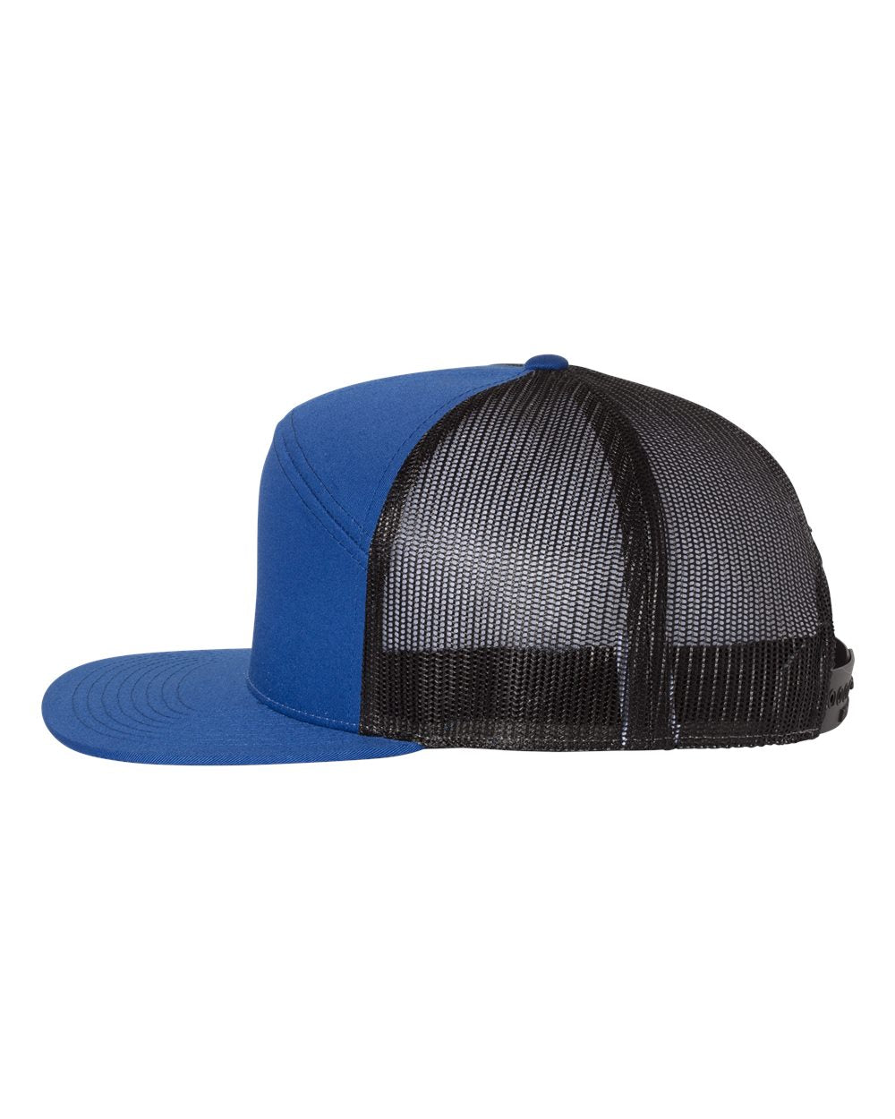 Richardson Seven-Panel Trucker Cap 168 Royal and Black Color Seven-Panel Trucker Cap Side View