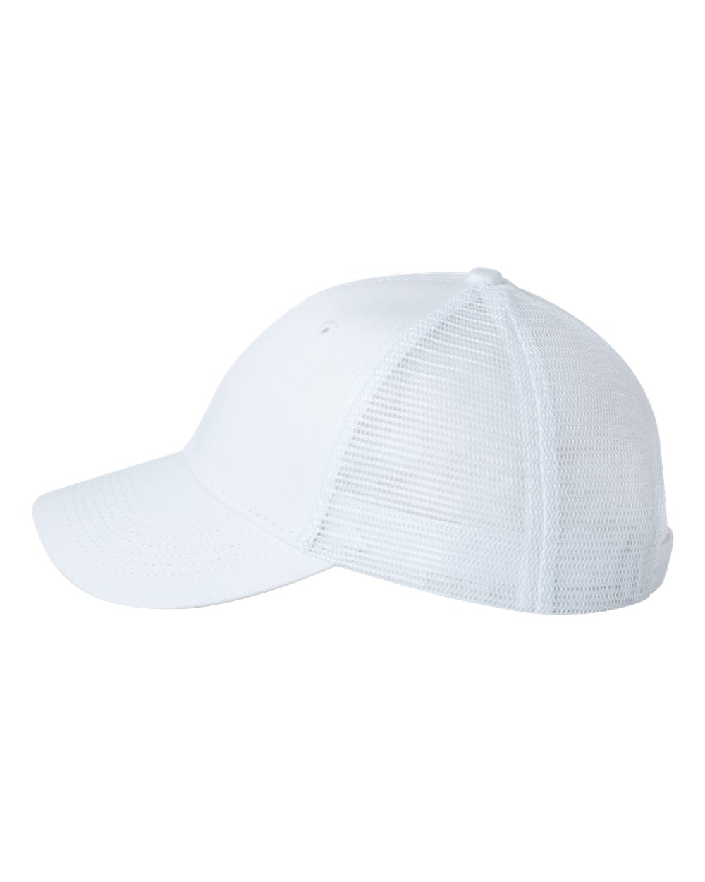 White Color Valucap Mesh-Back Trucker Cap Side View