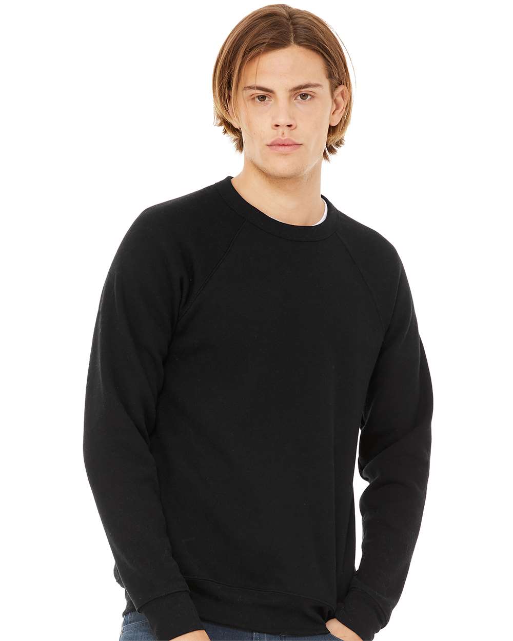 mdl Black Color Unisex Sponge Fleece Raglan Crewneck Sweatshirt