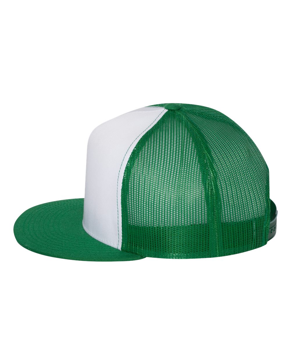Kelly, White and Kelly Color Flat Bill Trucker Cap Side View