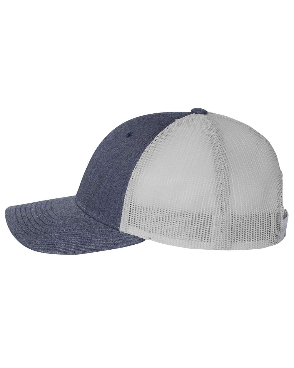 Heather Navy and Silver Charcoal Color Richardson Low Pro Trucker Cap Side View