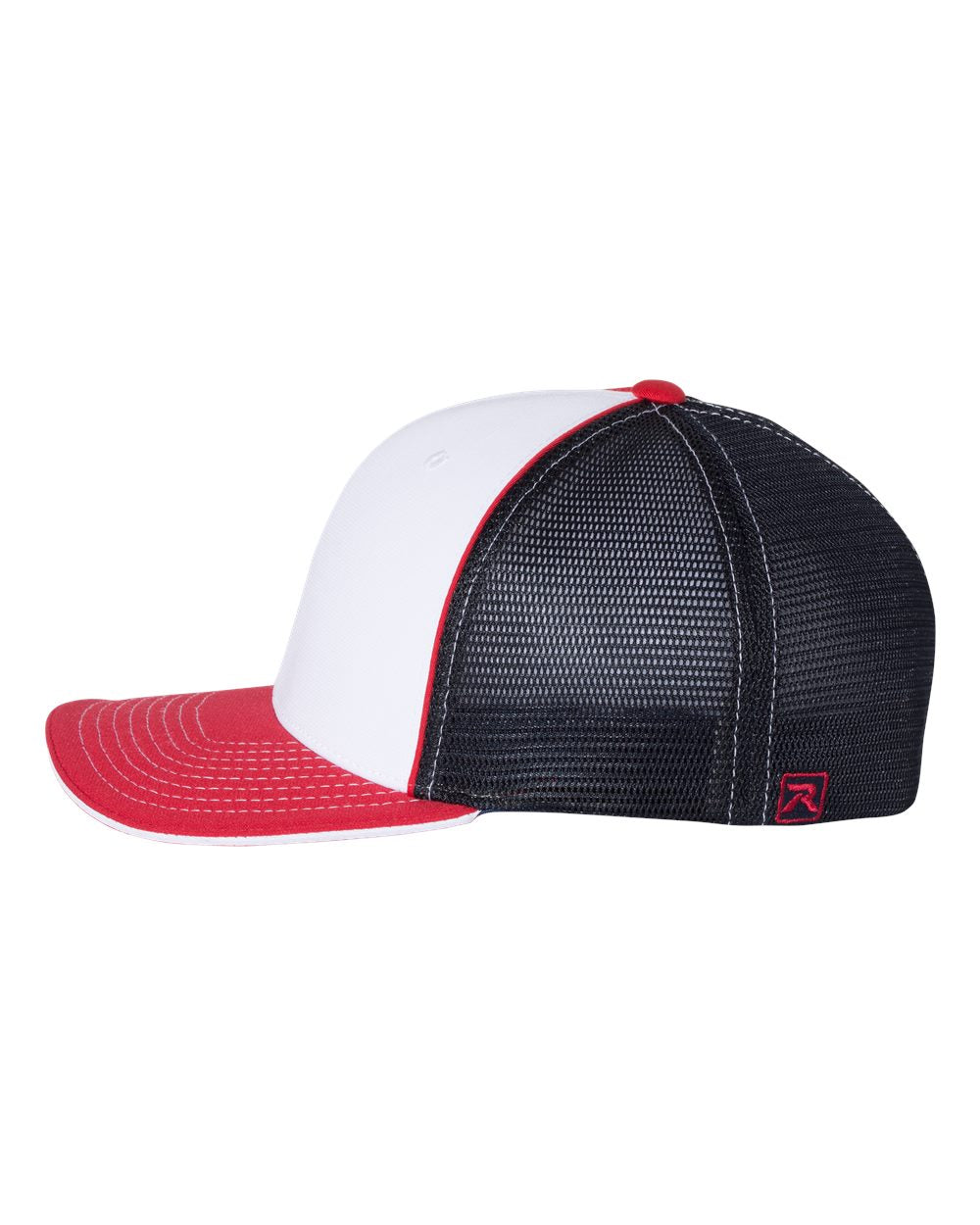 Richardson Fitted Pulse Sportmesh with R-Flex Cap 172 #color_White/ Navy/ Red Tri