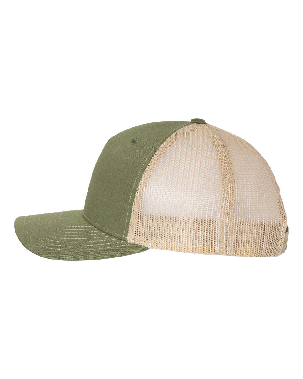 Richardson Five-Panel Trucker Cap 112FP Army Olive, Green and Tan Color Five-Panel Trucker Cap Side View