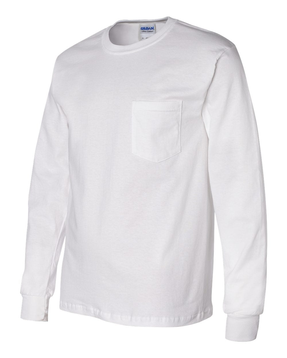 Gildan Ultra Cotton® Long Sleeve Pocket T-Shirt 2410 #color_White