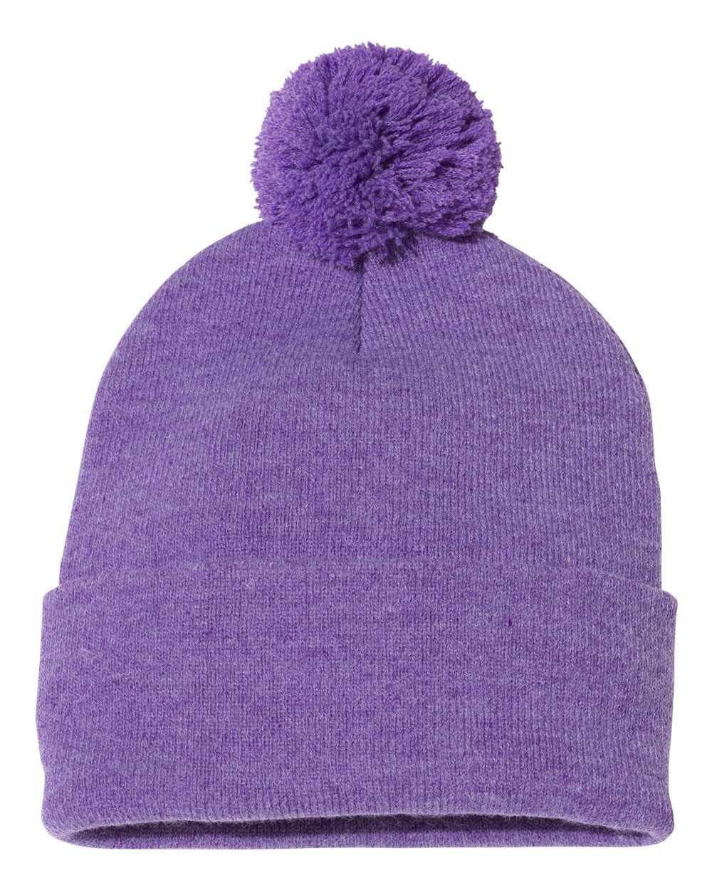 Heather Purple Color Pom-Pom 12" Knit Beanie