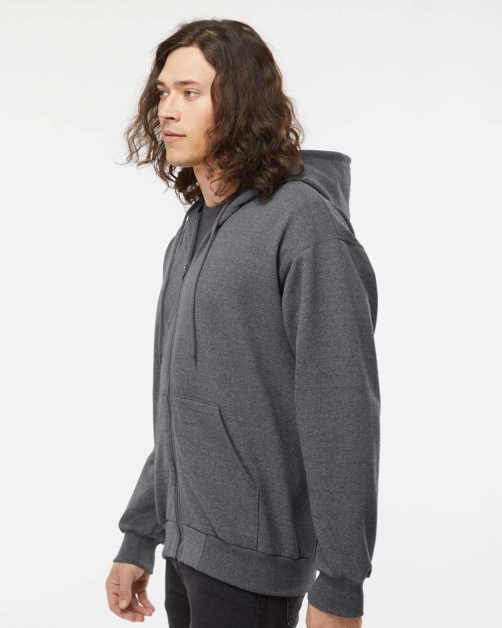 King Fashion Full-Zip Hooded Sweatshirt KF9017 #colormdl_Charcoal Mix