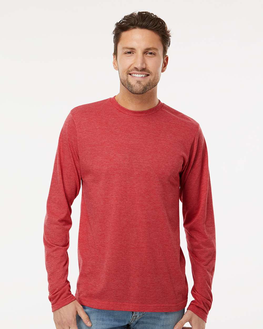 M&O Poly-Blend Long Sleeve T-Shirt 3520 #colormdl_Heather Red