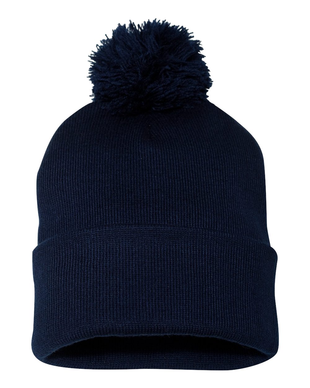 Navy Color Pom-Pom 12" Knit Beanie