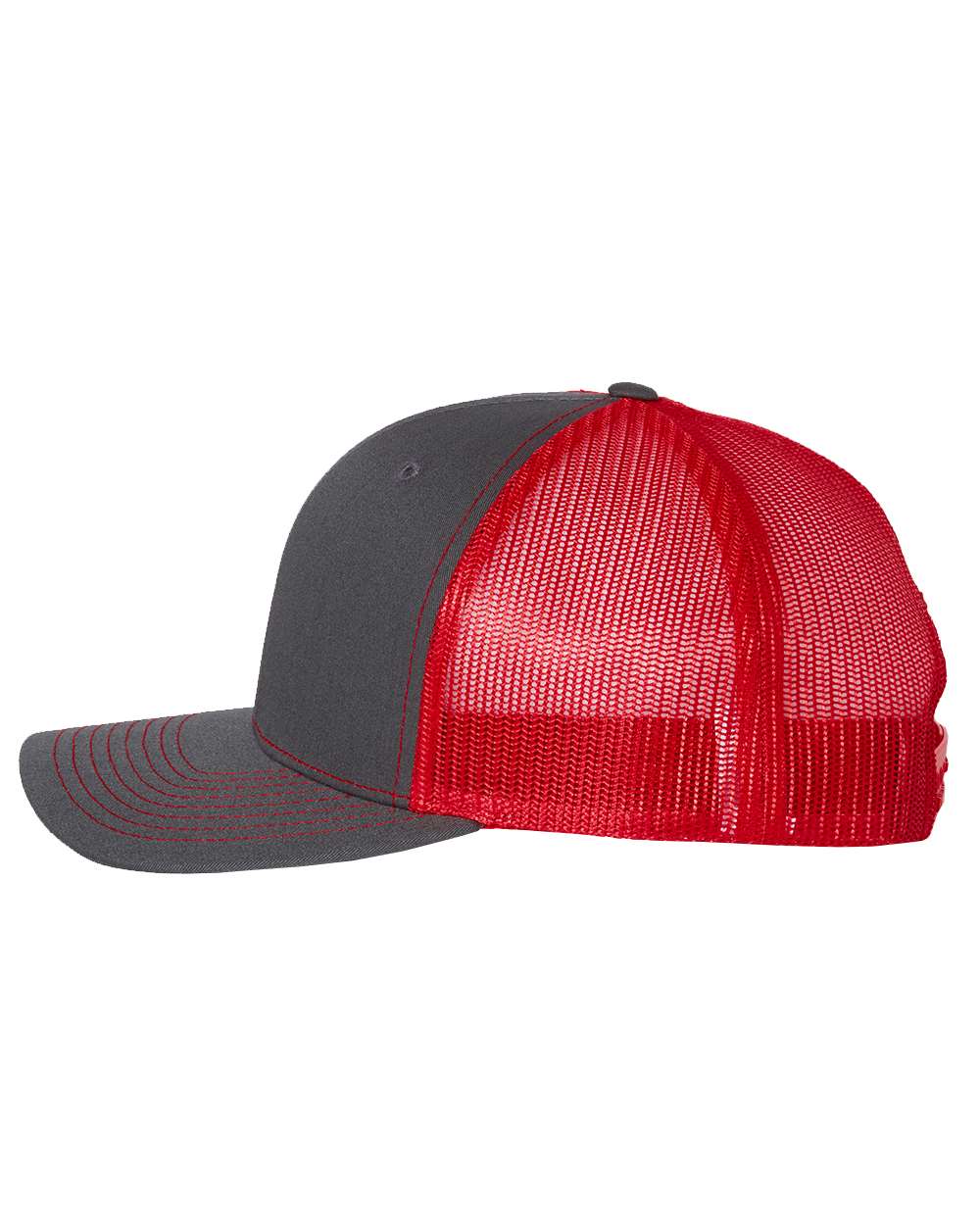 Charcoal and Red Color Adjustable Snapback Trucker Cap Side View