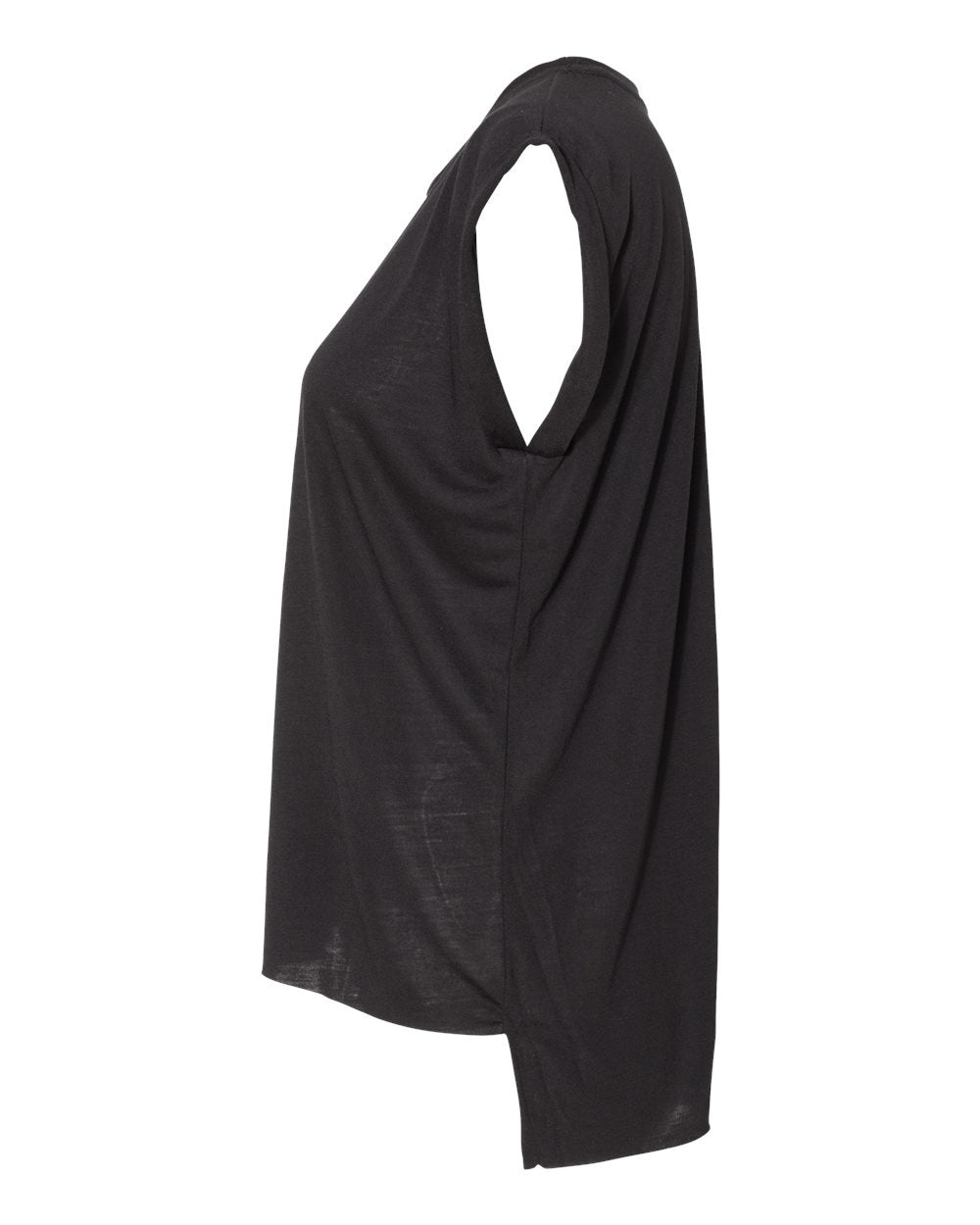 Black Color Women’s Flowy Rolled Cuffs Muscle Tee