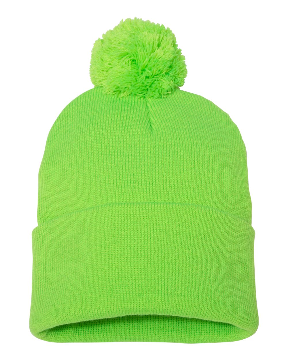 Neon Green Color Pom-Pom 12" Knit Beanie
